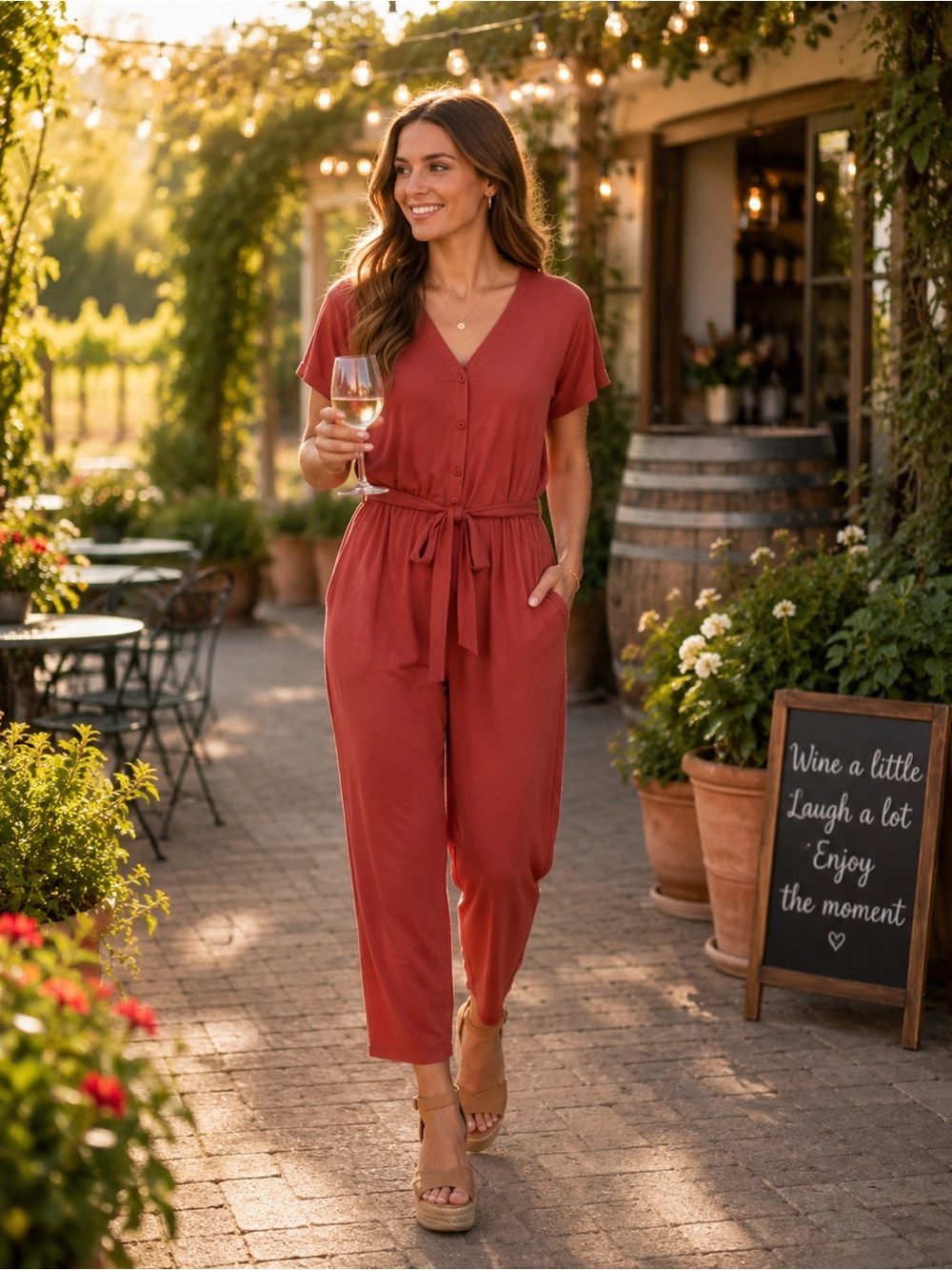 Agnes & Dora Raspberry Belted Jumpsuit Cupro Rib Knit Pockets Small NWT